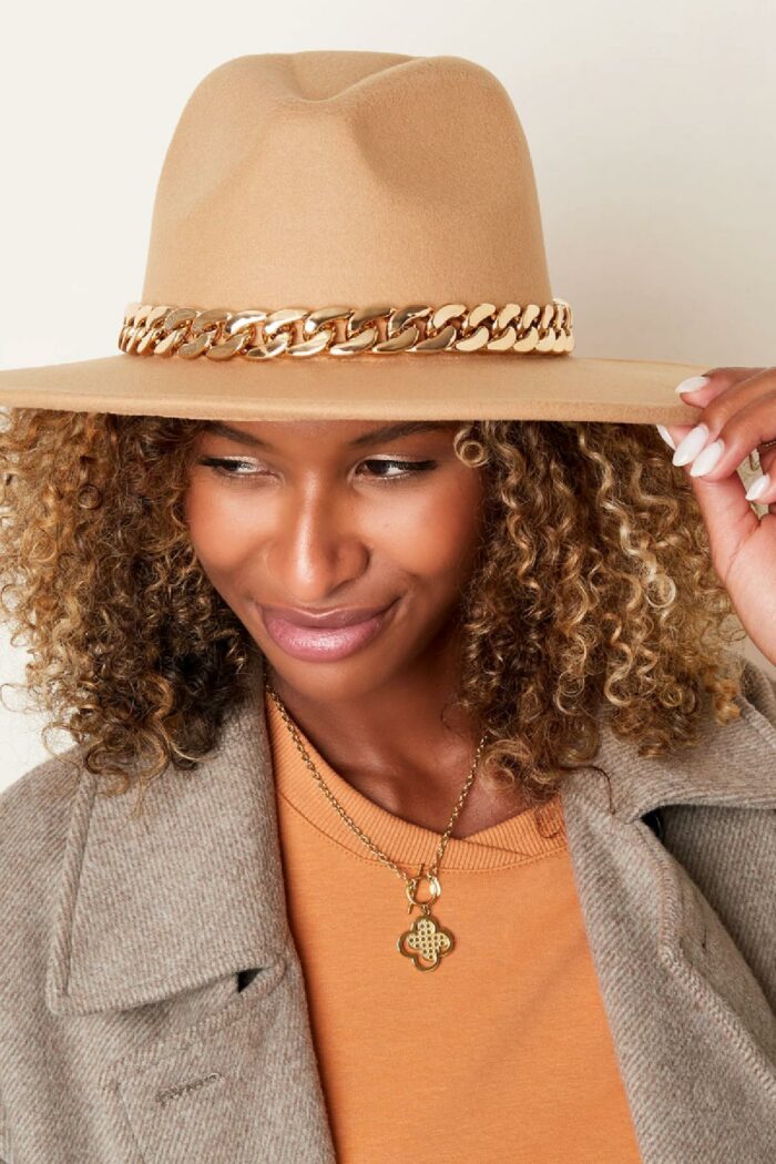 Fedora hoed met ketting Beige Polyester