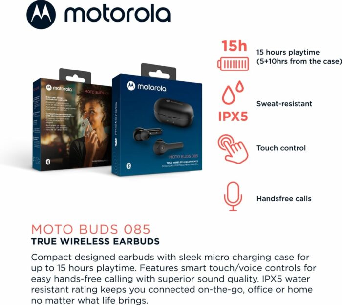 Motorola MOTO BUDS 085 Draadloze Oordopjes - Waterbestendig - Microfoon - Touch Control - Zwart - Image 7