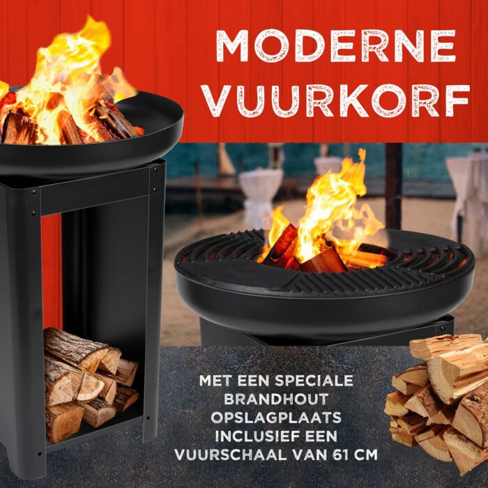 BBQ Collection Vuurkorf 3-in-1 - Teppanyaki Grillplaat - Terrashaard - ⌀61x90cm - Zwart - Image 2