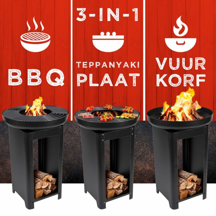 BBQ Collection Vuurkorf 3-in-1 - Teppanyaki Grillplaat - Terrashaard - ⌀61x90cm - Zwart - Image 10