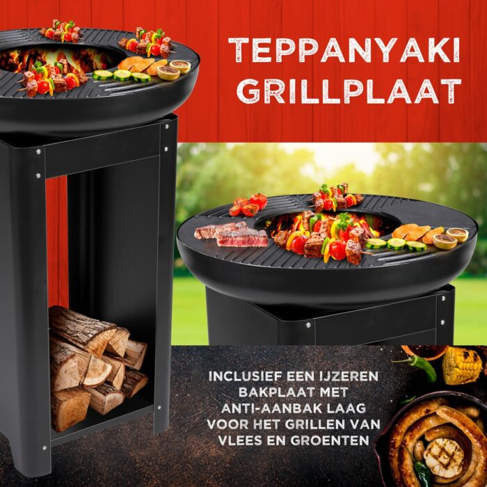 BBQ Collection Vuurkorf 3-in-1 - Teppanyaki Grillplaat - Terrashaard - ⌀61x90cm - Zwart - Image 7