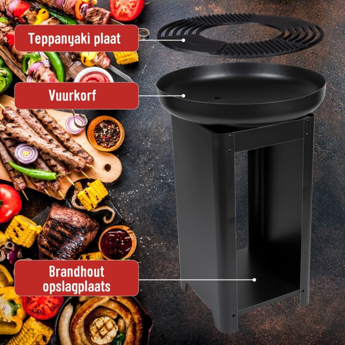 BBQ Collection Vuurkorf 3-in-1 - Teppanyaki Grillplaat - Terrashaard - ⌀61x90cm - Zwart - Image 5