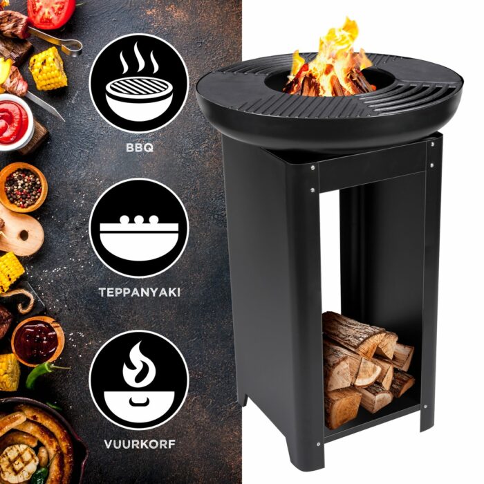 BBQ Collection Vuurkorf 3-in-1 - Teppanyaki Grillplaat - Terrashaard - ⌀61x90cm - Zwart - Image 3