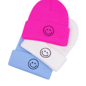 Kleurrijke beanie met smiley - fuchsia - Afbeelding 2