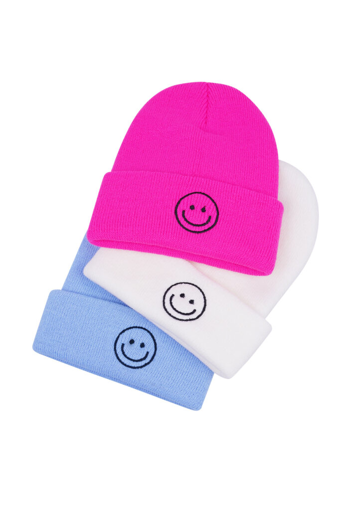 Kleurrijke beanie met smiley - fuchsia - Image 2