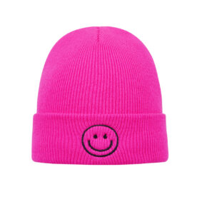 Kleurrijke beanie met smiley - fuchsia