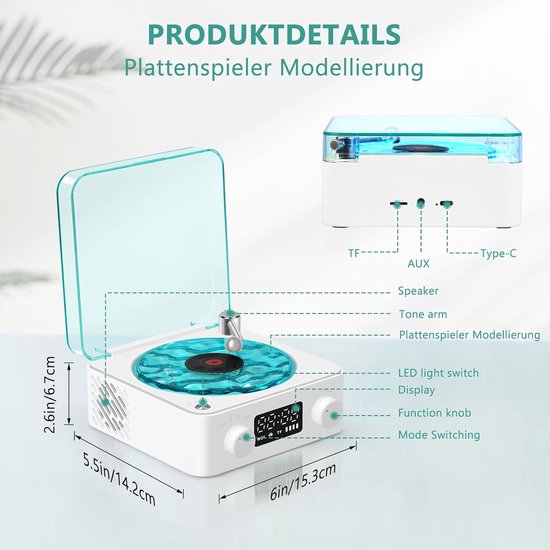 Bluetooth speaker Platenspeler kleur roze - Afbeelding 2