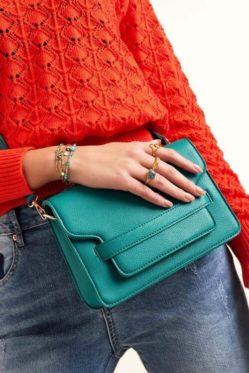 Vierkant PU lederen turquoise schoudertas